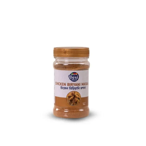 Jar of authentic Bangladeshi Chicken Biryani masala blend with aromatic whole ground spices for fragrant chicken biryani
