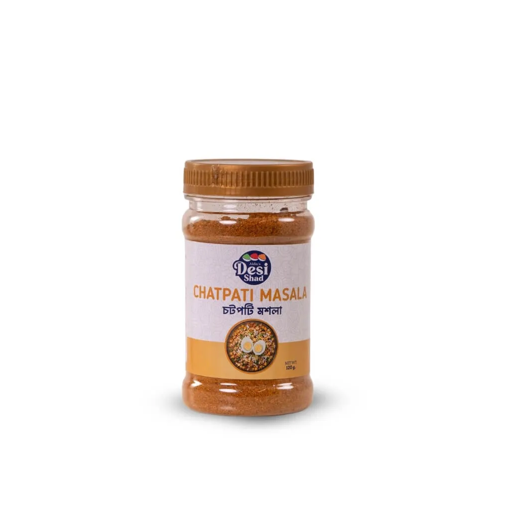 Jar of authentic Bangladeshi Chotpoti Chatpati masala blend with roasted spices for street-style chotpoti and fuchka