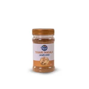 Jar of authentic Old Dhaka style Bangladeshi Tehari masala blend for mustard-oil beef and chinigura rice tehari