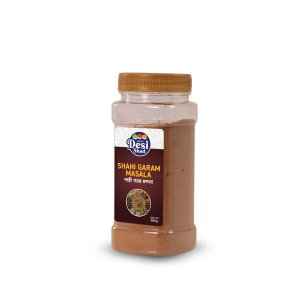 Jar of authentic Bangladeshi Shahi Garam Masala royal spice blend for kacchi biryani, roast, and korma