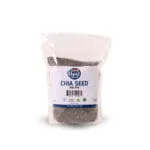Jar of 100% pure raw black chia seeds rich in Omega-3 and dietary fiber for smoothies and puddings