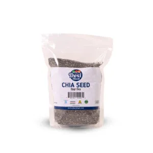Jar of 100% pure raw black chia seeds rich in Omega-3 and dietary fiber for smoothies and puddings