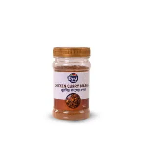 Jar of authentic Bangladeshi Chicken Curry masala blend with roasted coriander, cumin, turmeric, and warm aromatics for Bengali style chicken curry