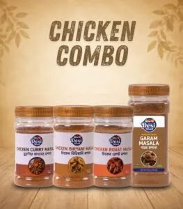 Desi Shad Bangladeshi Chicken Spice Combo bundle featuring authentic Chicken Curry, Biye Bari Roast, and Chicken Biryani masala jars
