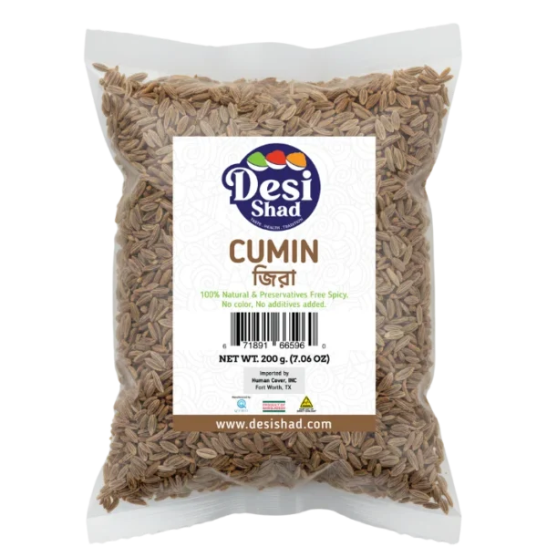 Jar of premium whole Bangladeshi cumin seeds (Jeera) for aromatic tempering, dal tadka, and dry roasting