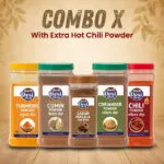 Desi Shad Combo X 5-item spice bundle featuring pure turmeric, chili, roasted cumin, coriander, and garam masala jars