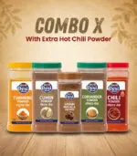 Desi Shad Combo X 5-item spice bundle featuring pure turmeric, chili, roasted cumin, coriander, and garam masala jars